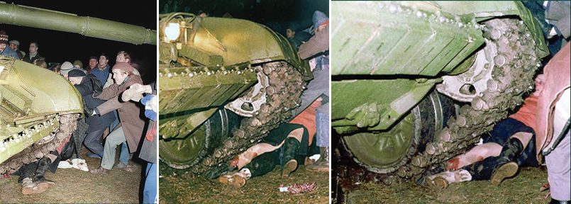 Фотографии так называемого наезда танка на А.-М. Пладите и Л. Тручиляускайте / Фото: © В. Усинавичюс и А. Сабаляускас