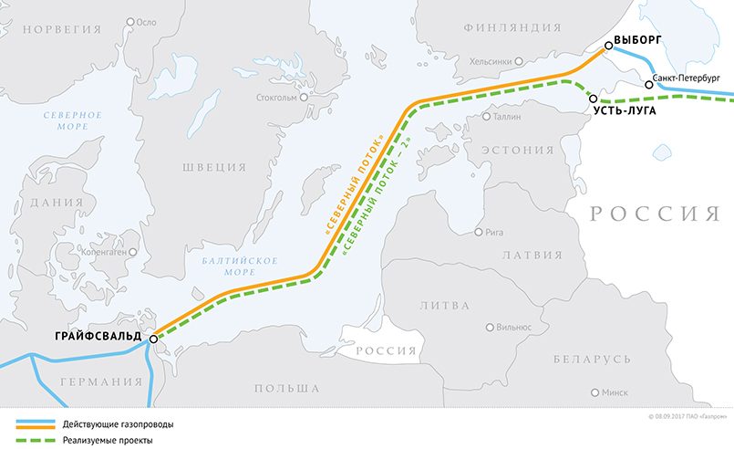 Схема газопроводов «Северный поток» и «Северный поток — 2» / Фото: Газпром