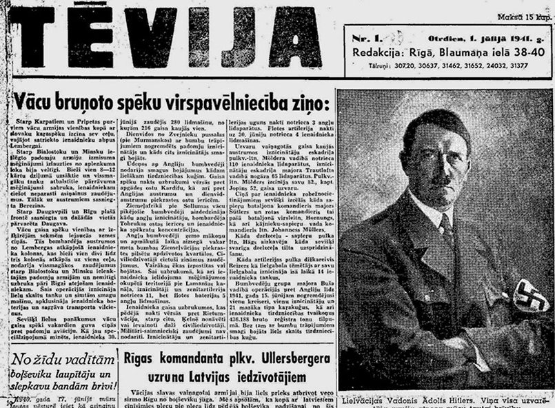 Газета «Тевия» (Отчизна), главный пропагандистский орган нацистской администрации в Латвии