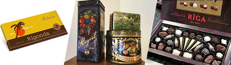 Слева направо: Лайма, Ригонда | Лайма, образцы старых упаковок | Лайма, набор конфет