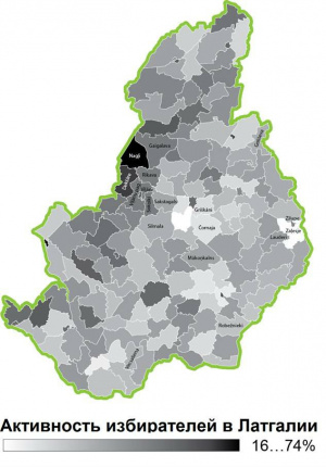 Указаны города и волости, где плюсы Дзинтарса Закиса превышают 50% голосов, поданных за «Единство».