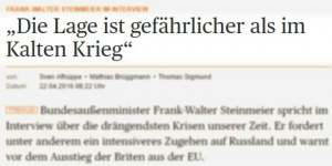 Заголовок интервью с министром иностранных дел Германии: «Ситуация сегодня гораздо опаснее, чем во время холодной войны».