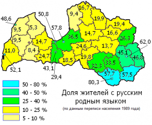 Распределение русских жителей по территории Латвии
