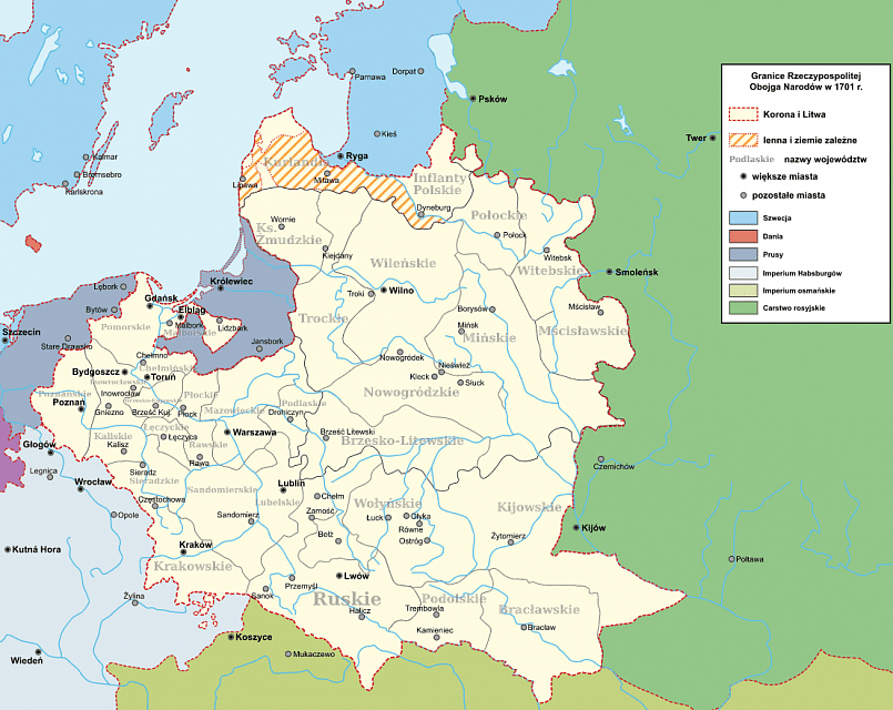 Границы Речи Посполитой в 1701 году / Фото: wikimedia.org