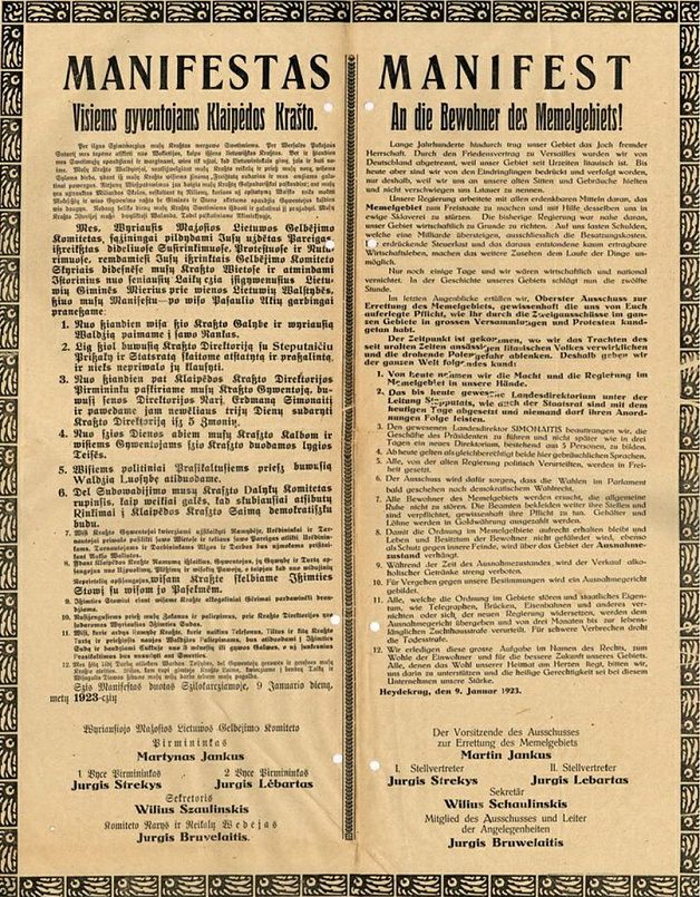 Манифест о вызволении Малой Литвы. 9 января 1923 года