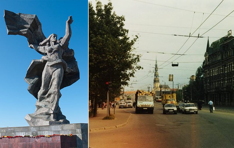 Слева направо: Родина-мать, Рига (Фото Станислава Филиппова), Бульвар Победы с видом на Октябрьский (ныне Каменный) мост