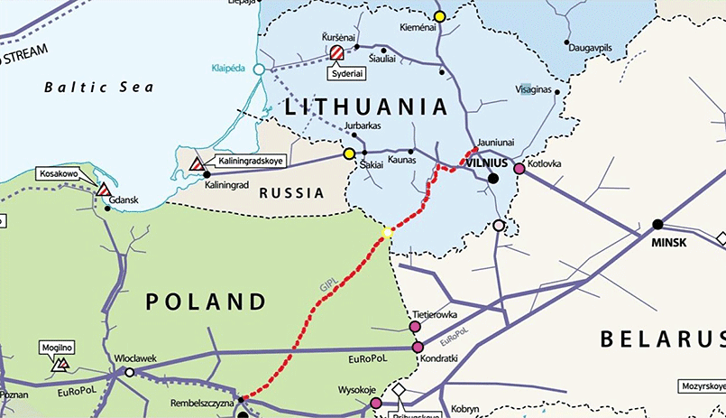 Красным цветом показан газовый интерконнектор Польша — Литва / Фото: neweuropeinvestor.com