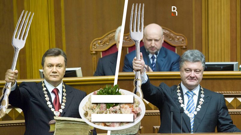 Виктор Янукович и Петр Порошенко. Коллаж RuBaltic.Ru / Анастасия Фёдорова