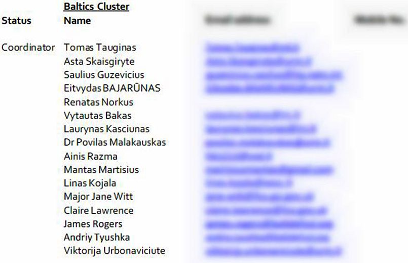 Список участников «балтийского кластера», скриншот с сайта ru.scribd.com