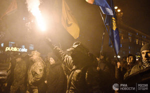 Участники акции по случаю третьей годовщины событий на киевском Майдане
