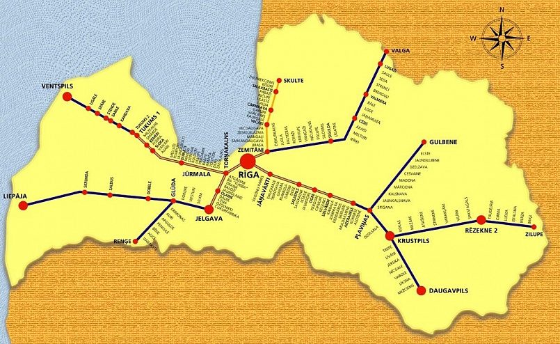 Карта Латвийской железной дороги / Фото: Туристер.ру