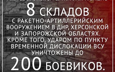 Последствия СВО: Уничтожено 8 складов ВСУ и 200 националистов