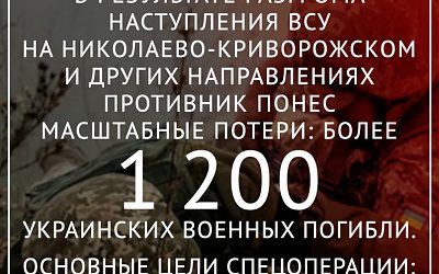 Последствия СВО: ВСУ потеряли свыше 1200 боевиков при попытке наступления на Николаево-Криворожском направлении